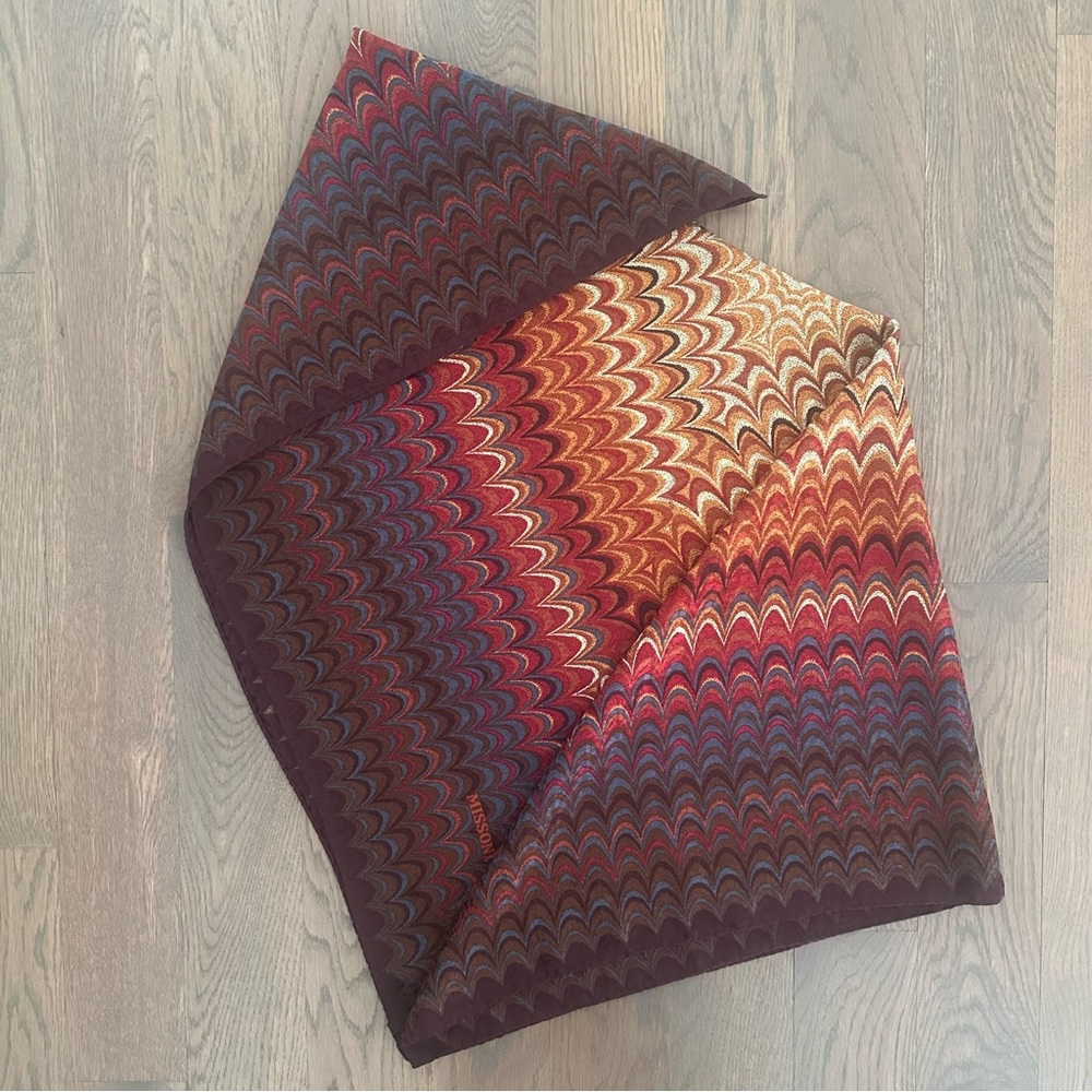 Vintage Missoni Marbled Silk Scarf in Red, Rust, Blue, Brown, Cream 33.5" Square - Picture 7 of 8